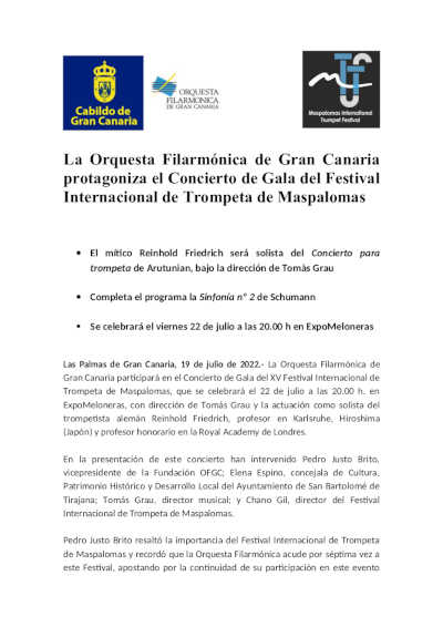 La OFGC protagoniza el Concierto de Gala del Festival Internacional de Trompeta de Maspalomas