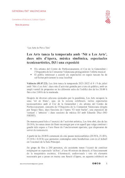 Les Arts cierra su temporada con «Nit a Les Arts», dos noches de ópera, música sinfónica