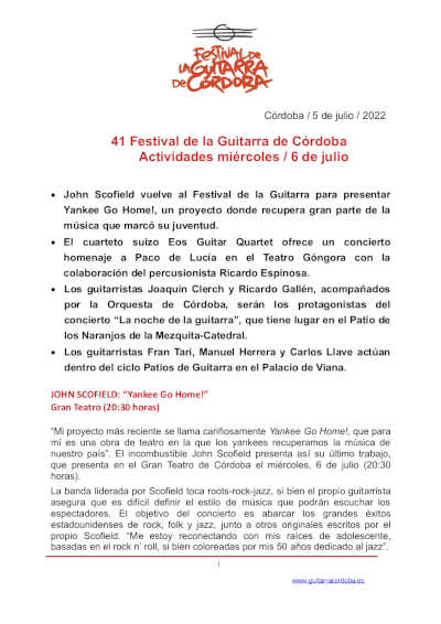 41 Festival de la Guitarra de Córdoba reseña sus próximas actividades