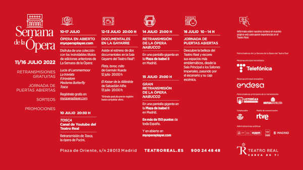 Semana de la Ópera del Teatro Real 2022 – Programa, fotos, vídeos…