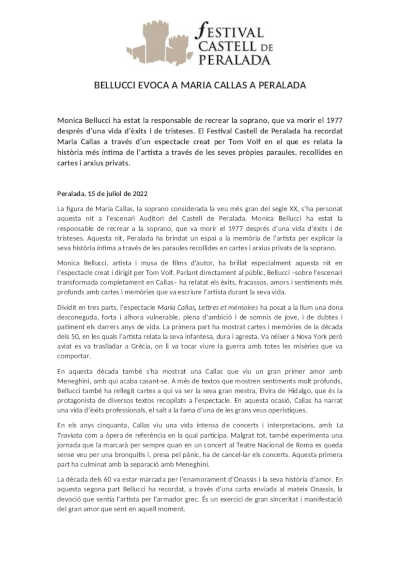 Mónica Bellucci evoca a María Callas en el Festival Castell de Peralada