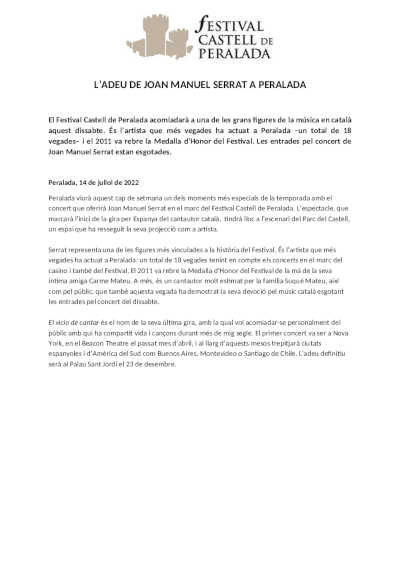 El adiós de Joan Manuel Serrat en el Festival Castell de Peralada