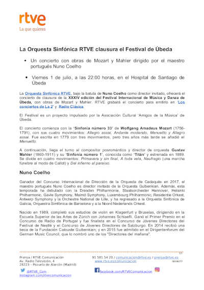 La Orquesta Sinfónica RTVE clausura la XXXIV edición del Festival de Úbeda