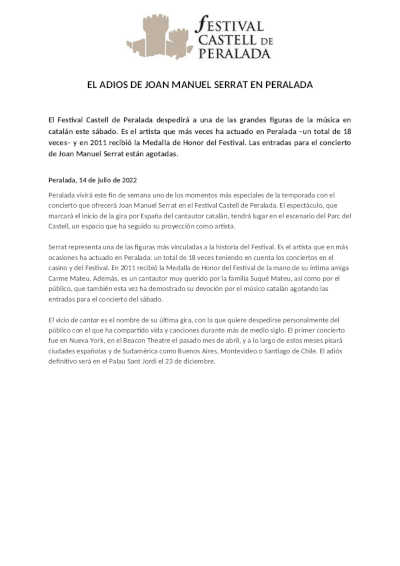 El adiós de Joan Manuel Serrat en el Festival Castell de Peralada