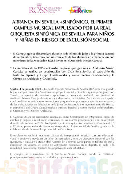 +Sinfónico, primer campus musical de Sevilla para niños y niñas en riesgo de eclusión social
