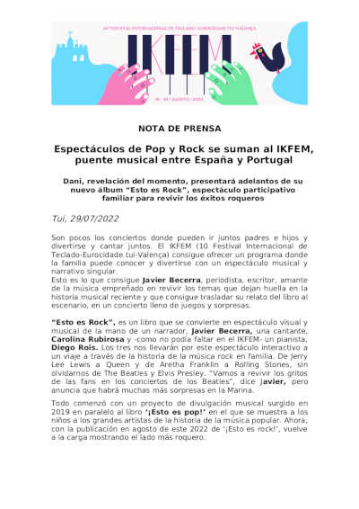 Espectáculos de Pop y Rock se suman al IKFEM 2022, puente musical entre España y Portugal