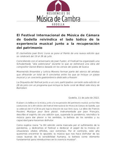El Festival Internacional de Música de Cámara de Godella reivindica el lado lúdico de la experiencia musical