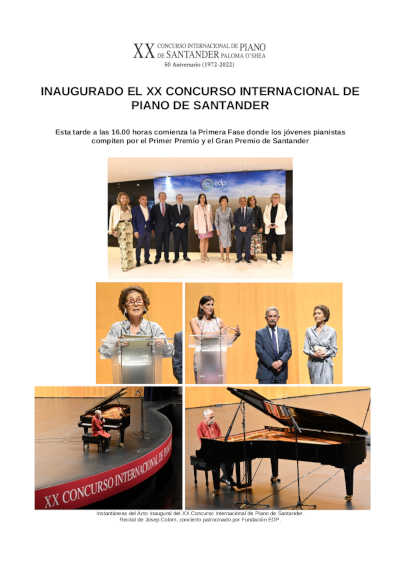 Ha sido inaugurado el XX Concurso Internacional de Piano de Santander