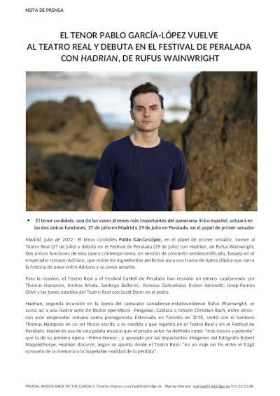 El tenor García-López vuelve al Teatro Real y debuta en el Festival Castell de Peralada
