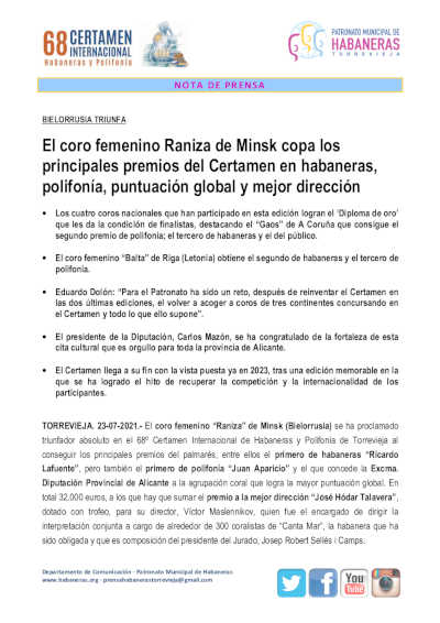 El coro femenino Raniza de Minsk copa los principales premios del Certamen de habaneras y polifonía