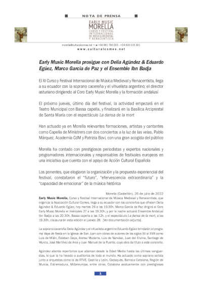 Early Music Morella prosigue con Delia Agúndez & Eduardo Egüez, Marco García de Paz y el Ensemble Ibn Badja