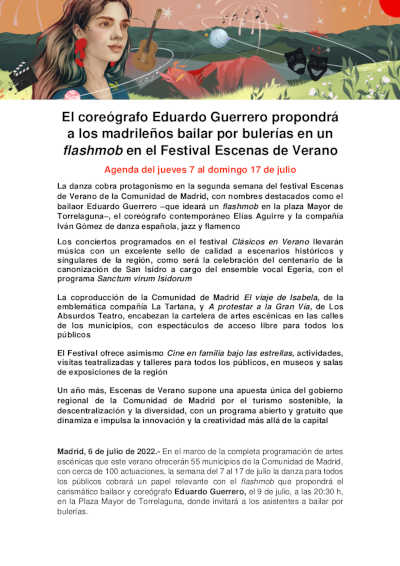 El coreógrafo Eduardo Guerrero propondrá a los madrileños un flashmob en el Festival Escenas de Verano