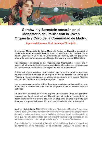 Gershwin y Bernstein sonarán en el Monasterio del Paular con la Joven Orquesta y Coro de la Comunidad de Madrid
