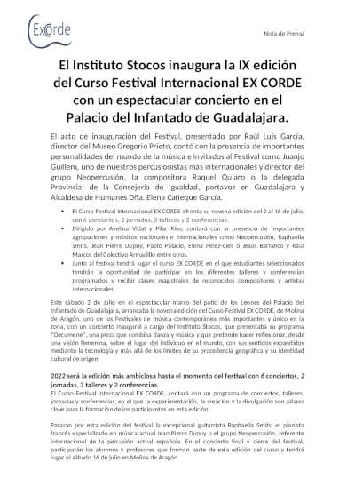 El Instituto Stocos inaugura la IX edición del Curso Festival Internacional EX CORDE con un espectacular concierto El Instituto Stocos inaugura la IX edición del Curso Festival Internacional EX CORDE con un espectacular concierto