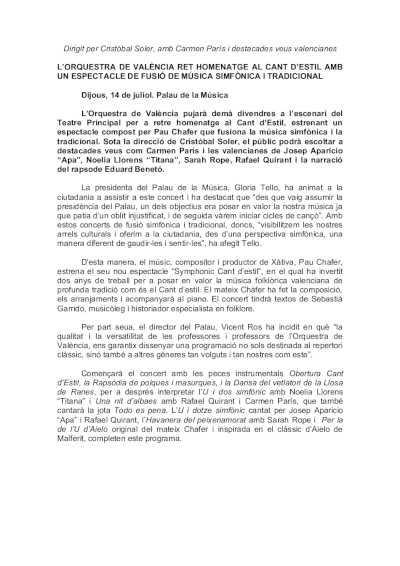 La Orquesta de València con un espectáculo de fusión de música sinfónica y tradicional