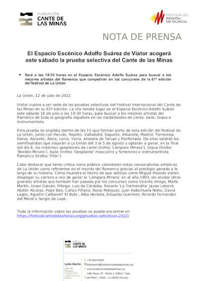 Albacete y Viator vuelven a ser sedes de las pruebas selectivas del Cante de las Minas