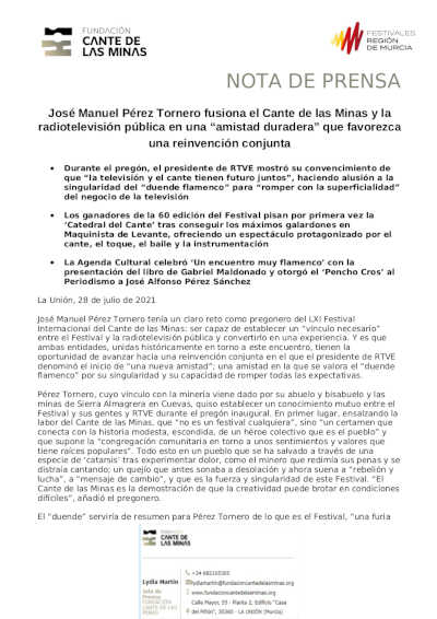 José Manuel Pérez Tornero fusiona el Cante de las Minas y la radiotelevisión pública