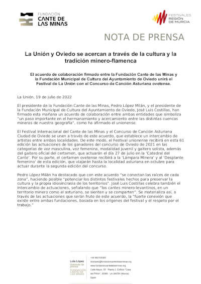 La Unión y Oviedo se acercan a través de la cultura y la tradición minero-flamenca