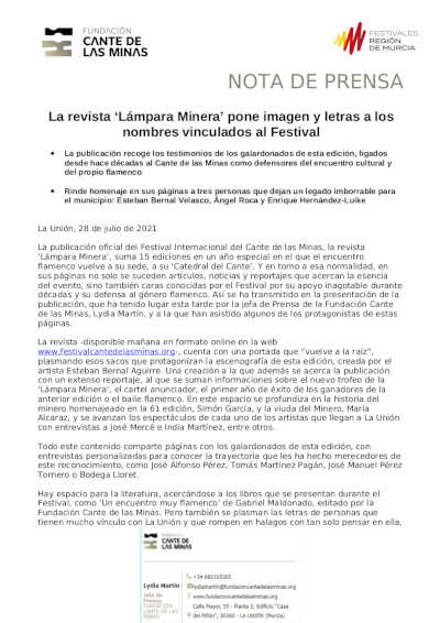 La revista «Lámpara Minera» pone imagen y letras a los nombres vinculados al Festival