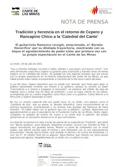 Tradición y herencia en el retorno de Cepero y Rancapino Chico a la ‘Catedral del Cante’