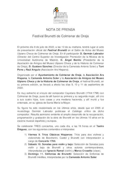 Se presenta la primera edición del Festival Brunetti de Colmenar de Oreja Se presenta la primera edición del Festival Brunetti de Colmenar de Oreja