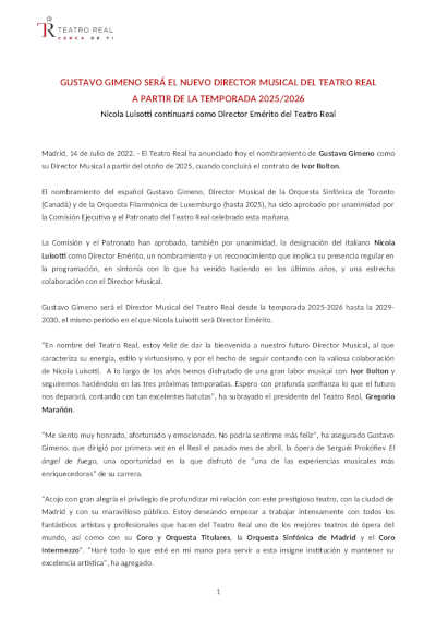 El maestro Gustavo Gimeno será el nuevo director musical del Teatro Real