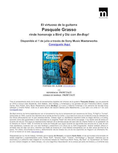 El virtuoso de la guitarra Pasquale Grasso Rinde homenaje a Bird y Diz con Be-Bop! El virtuoso de la guitarra Pasquale Grasso Rinde homenaje a Bird y Diz con Be-Bop!