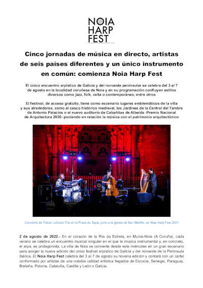 Cinco jornadas , artistas de seis países y un único instrumento en común: comienza Noia Harp Fest