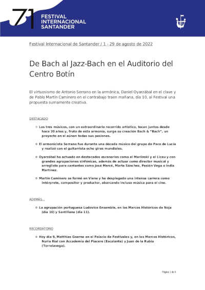 De Bach al Jazz-Bach en el Auditorio del Centro Botín en el FIS