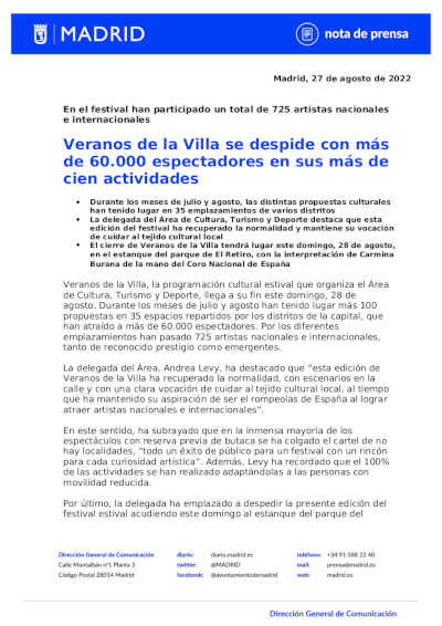 Veranos de la Villa se despide con más de 60.000 espectadores en sus más de cien actividades