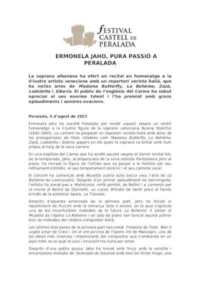 Ermonela Jaho, pura pasión en el Festival Castell de Peralada