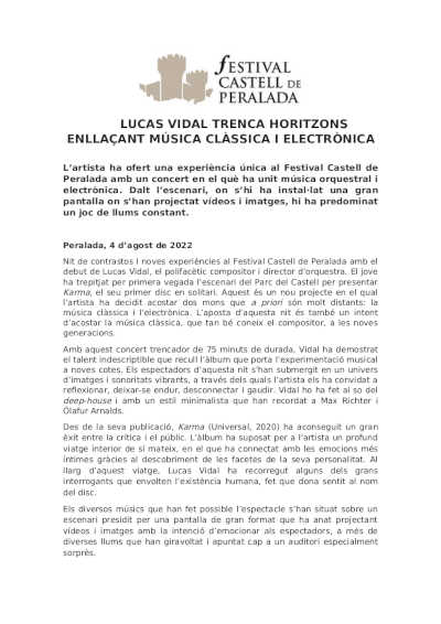Lucas Vidal rompe horizontes enlazando música clásica y electrónica en Peralada
