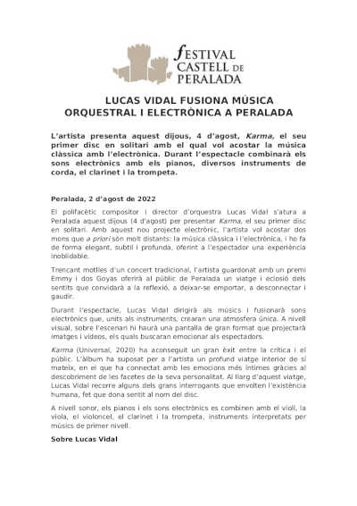 Lucas Vidal fuciona música orquestal y electrónica en el Festival de Peralada