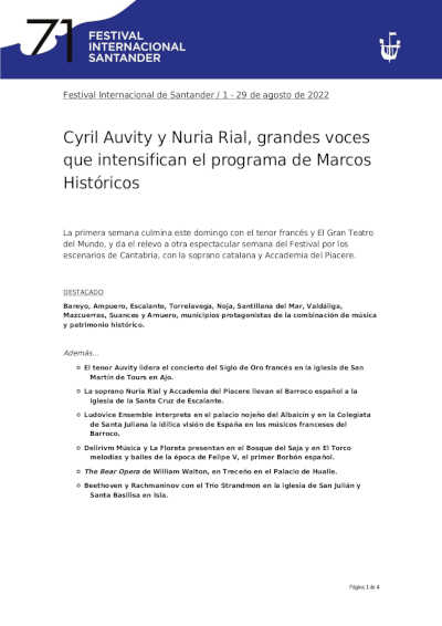 Cyril Auvity y Nuria Rial, grandes voces que intensifican el programa de Marcos Históricos