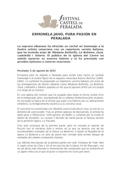 Ermonela Jaho, pura pasión en el Festival Castell de Peralada