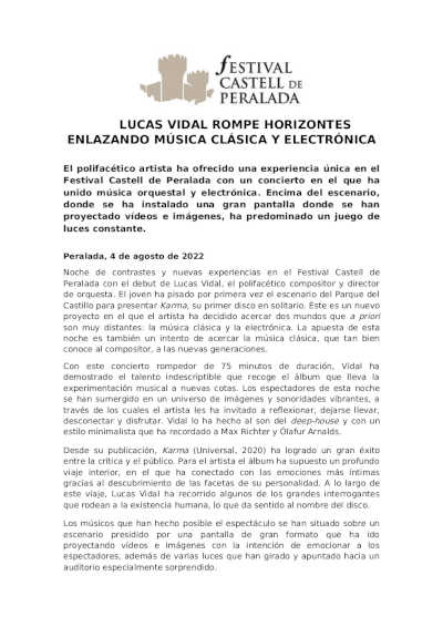Lucas Vidal rompe horizontes enlazando música clásica y electrónica en Peralada