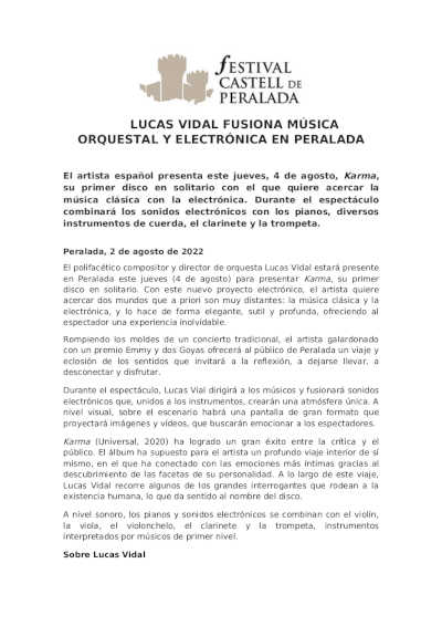 Lucas Vidal fuciona música orquestal y electrónica en el Festival de Peralada