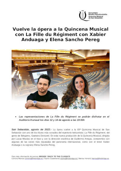 Vuelve la ópera a la Quincena Musical con La Fille du Régiment