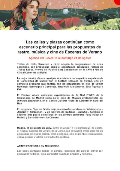 Las calles y plazas continúan como escenario principal para las propuestas de teatro, música y cine de Escenas de Verano