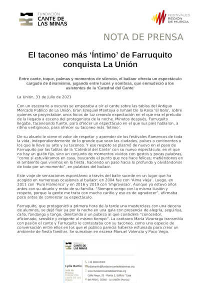 El taconeo más «Íntimo» de Farruquito y Patricia «La Trovera» consolidando su título conquistan La Unión El taconeo más «Íntimo» de Farruquito y Patricia «La Trovera» consolidando su título conquistan La Unión