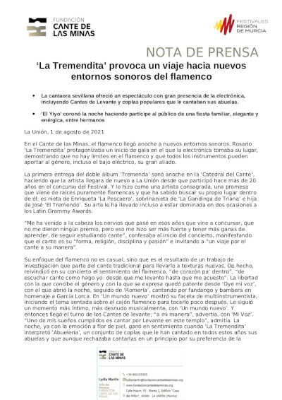 «La Tremendita» provoca un viaje hacia nuevos entornos sonoros del flamenco en el Cante de las Minas