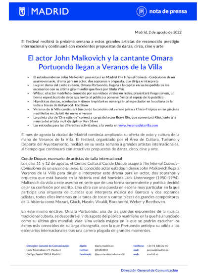 El actor John Malkovich y la cantante Omara Portuondo llegan a Veranos de la Villa El actor John Malkovich y la cantante Omara Portuondo llegan a Veranos de la Villa