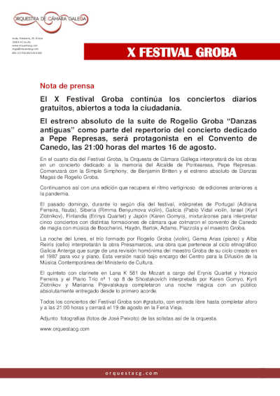 El X Festival Groba continúa los conciertos diarios gratuitos, abiertos a toda la ciudadanía