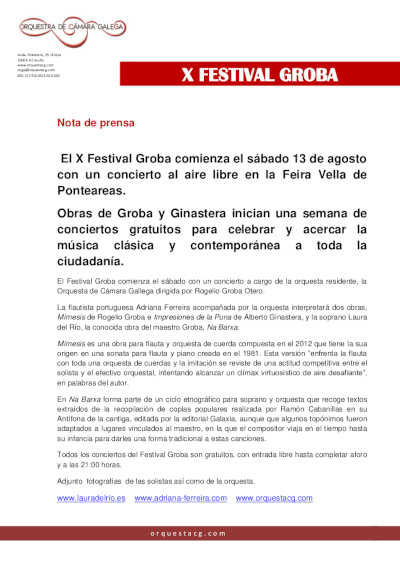 Concierto de apertura del la Décima edición del Festival Groba Concierto de apertura del la Décima edición del Festival Groba