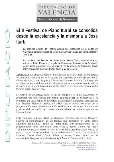 El II Festival de Piano Iturbi se consolida desde la excelencia y la memoria del compositor valenciano
