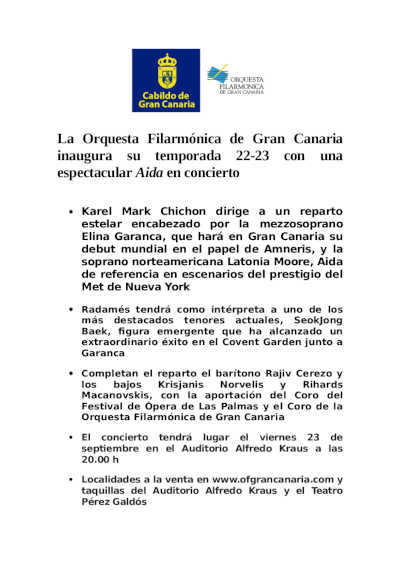 La Orquesta Filarmónica de Gran Canaria inaugura su temporada 22-23 con una espectacular Aida en concierto