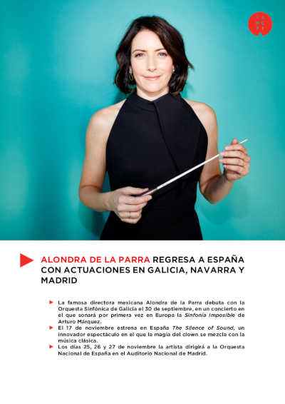 Alondra de la Parra regresa a España con actuaciones en Galicia, Navarra y Madrid