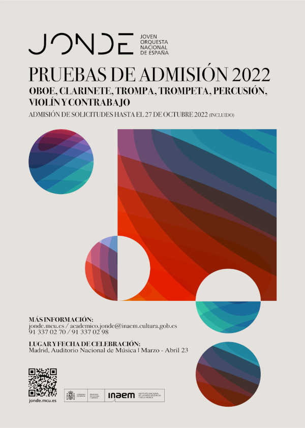 Convocatoria de Pruebas de Admisión 2022 de la Joven Orquesta Nacional de España (JONDE)