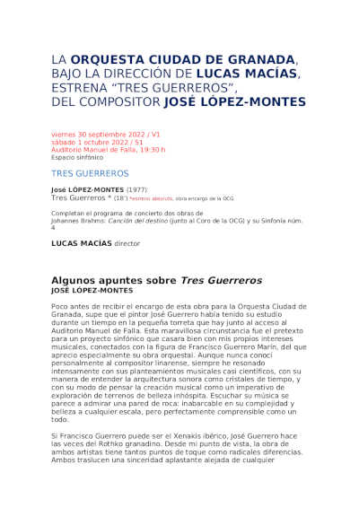 La Orquesta Ciudad de Granada estrena «Tres Guerreros» del compositor José López-Montes