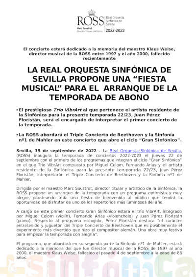La Real Orquesta Sinfónica de Sevilla arranca la temporada de abono con una fiesta musical